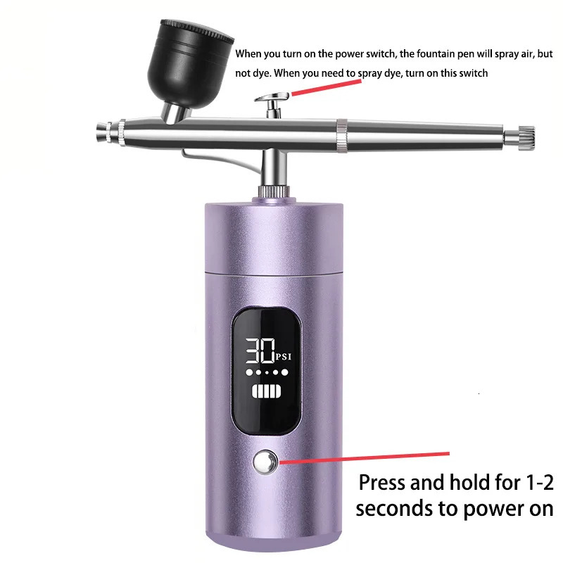 Purple airpump airbrush with display threespeed adjustable for painting model coloring nail art airbrush makeup coloring ca 251015