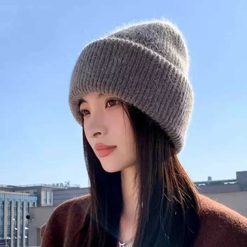 Winter Thickened Knitted Rabbit Fur Hat for Women Windproof Warm Beanie Fashion Casual Stocking Cap J251022