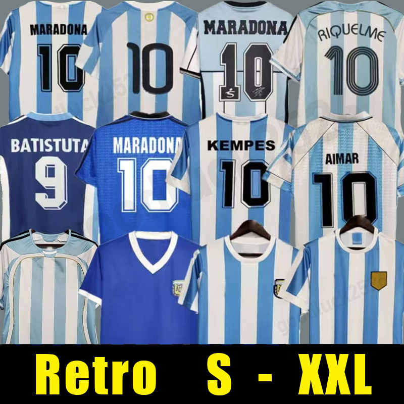 ArgentinaS Retro 1986 Soccer jersey Maradona CANIGGIA 1978 1996 Football Shirt Batistuta 1998 RIQUELME 2006 1994 ORTEGA 2014 2010 ZANETTI 2001 VERON MESSIS TEVEZ 04