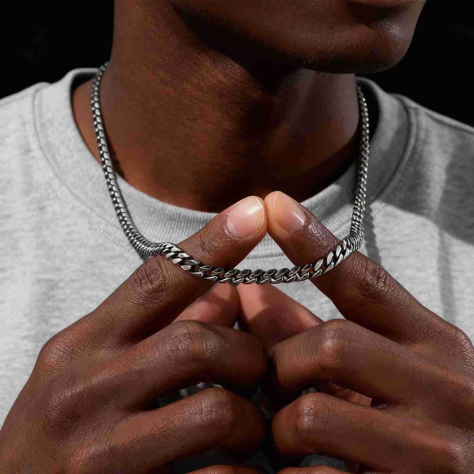 Vintage Chain Necklace for Men Boys357mm Retro Grey Stainless Steel CollarsRock Punk Antique Jewelry Gifts U251022