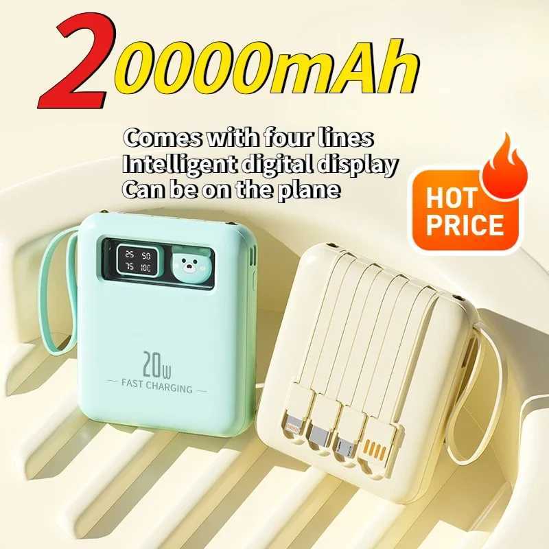 20000mAh Power Bank 20W Built in Cables Fast Charging Mini Powerbank Portable Charger for Iphone External Battery J251114