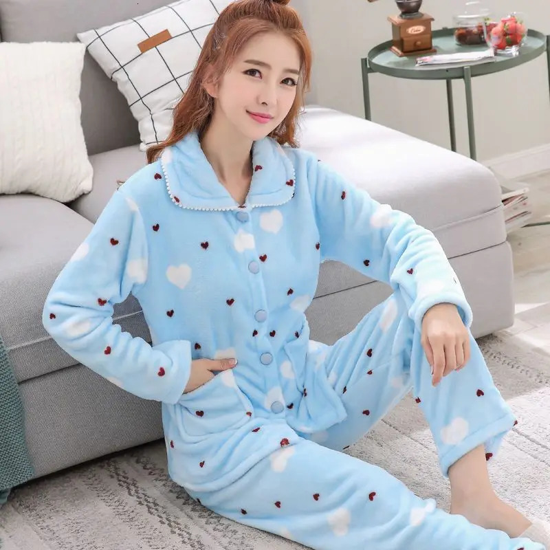 Womens Autumn and Winter Warm Pyjamas Homewear Suit Coral Velvet Pajamas Girls Padded Thickened Sweet Flannel Homewear 251022