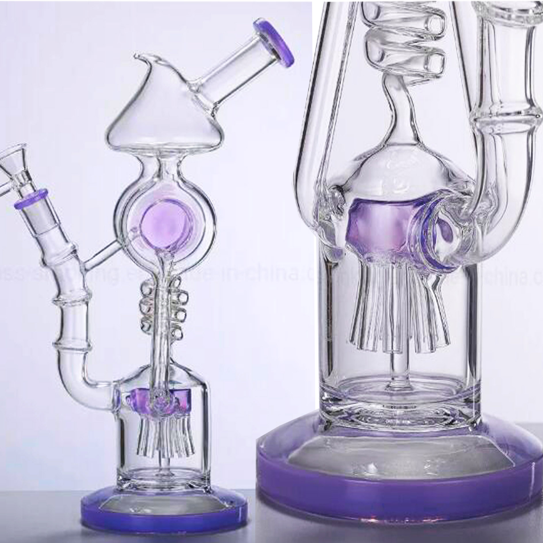 Purple Big Recycler Glass Bong Smoking Water Pipes Bubbler Jellyfish Head Percolator Hookahs With 14mm Joint 12.9''