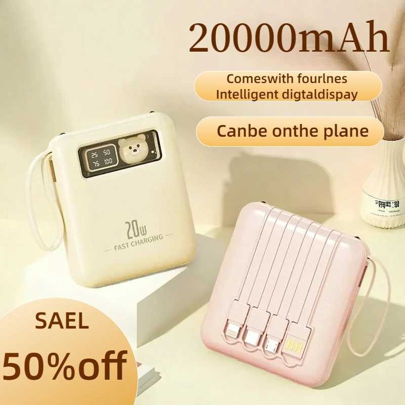 Mini Cartoon Design Power Bank CCC Certified 20000mAh Large Capacity with Builtin Cable for iPhone J251114