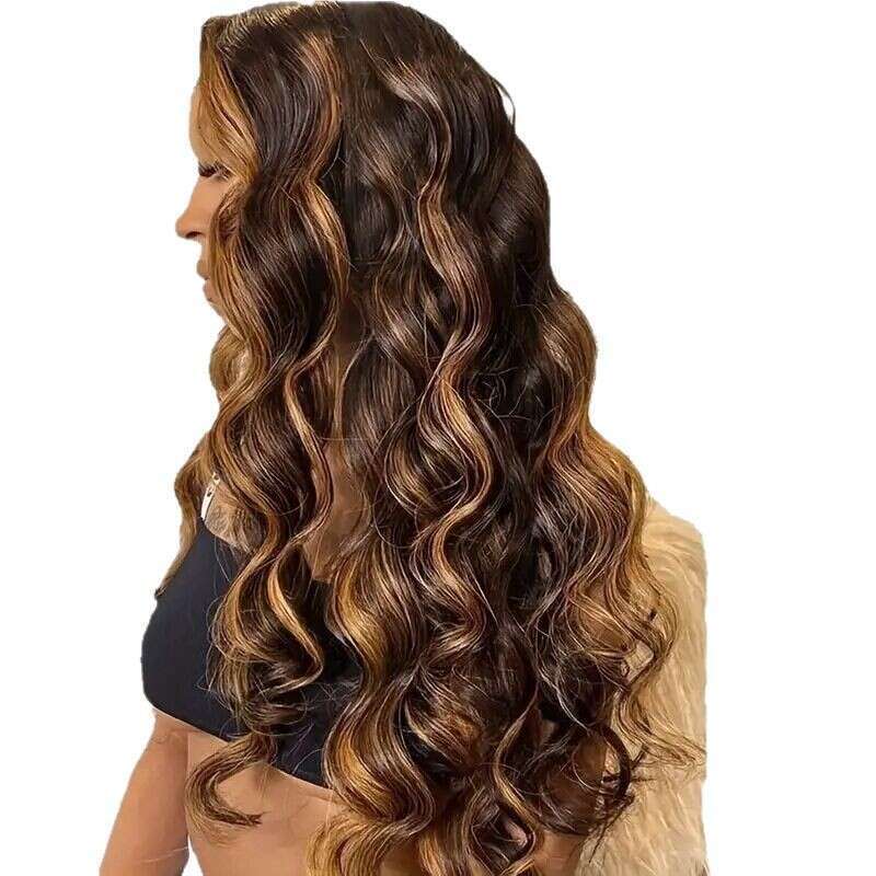 Synthetic For Women Piano Color Middle Part Long Curly Hair Big Waves Machine-Made Wig