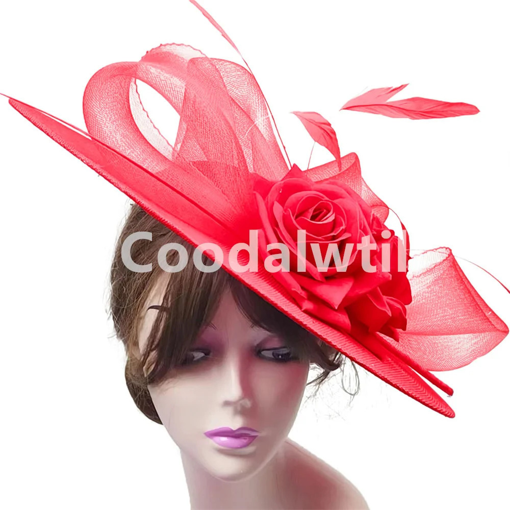 Big Flower Fascinators Hat Headpiece Women Kentucky Church Millinery Cap Ladies Derby Feather Pillbox Fascinator Hats 251016