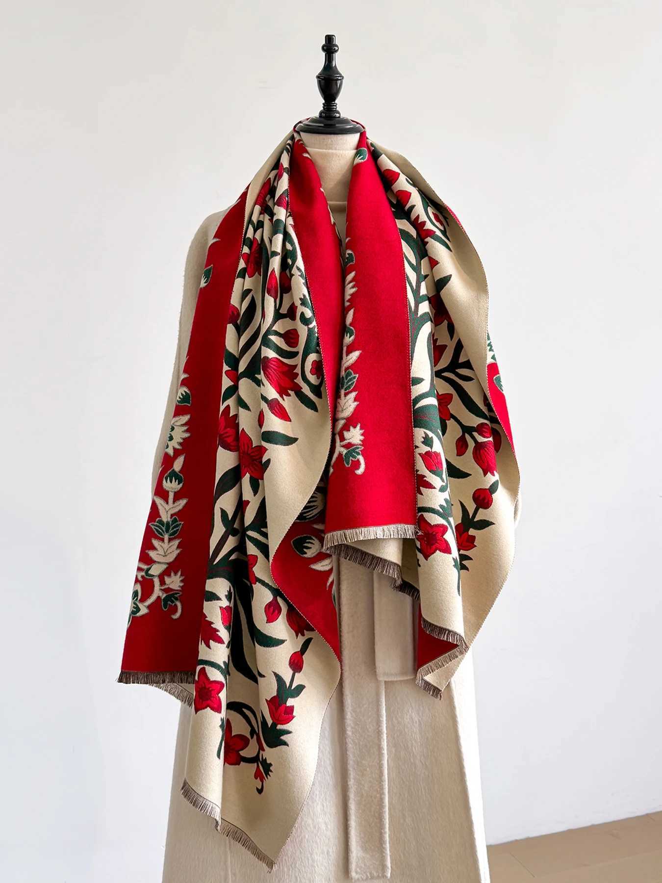 2025 Winter New Elegant Womens Pattern Scarf Thick Faux Double Sided Shawls Warm Foulard Female Blanket Wraps J251118