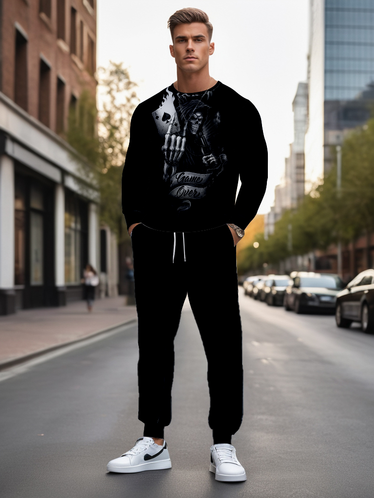 Men's Ankle-Length Knitted Cotton Blend Long Sleeve Sweatshirt Brown round Neck Casual T-Shirt Comfortable Outdoor Wear - YLWY00124