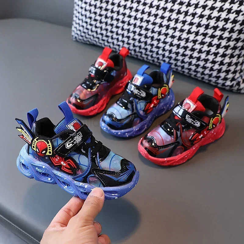 Disney Mickey Mouse Boy Spring and Autumn Girl LED Sports Shoes Running Shoes Lighting Sneakers Cartoon Leather Casual Shoes H251022