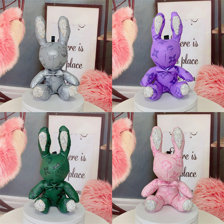Creative New Handmade Diamond-Studded Rabbit Pendant Cute Car Keychain Couple Bag Charm ddmytues