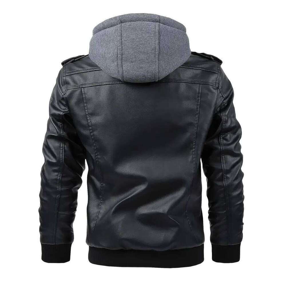Man Casual Fashion Motorcycle Slim Fit Lapel PU Jackets Autumn Anti-Wind Leather Coat Male
