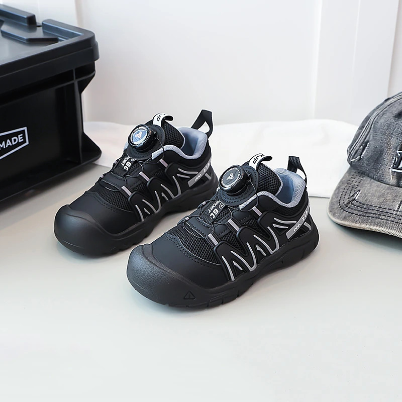 Boys Girls Tennis Shoes Toes Capped Breathable Kids Casual Rotating Button Autumn Children Sports Soft Sole 251022