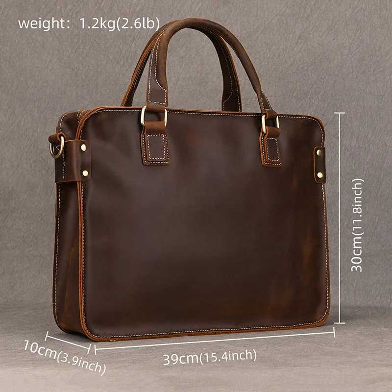 Fashion Retro Mens Leather Handbags Genuine Macbook Briefcase for 14 Laptop PC Classic Business Bag Men Shoulder Bag Totes W251022