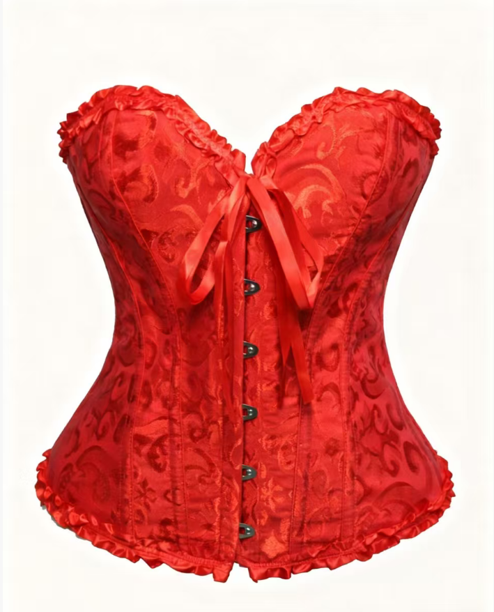 Women wearing tight-fitting tops, corsets, shaping undergarments, and lace waists pushed onto tight-fitting tops