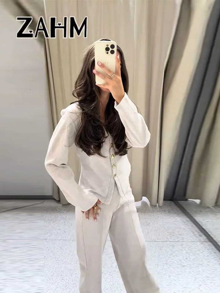 Elegant Knitted Vneck Shirt Pants Women Suit Slim Full Sleeve Button Cardigan Straight Trouser 2025 Autumn Winter Lady Suit NewT251022