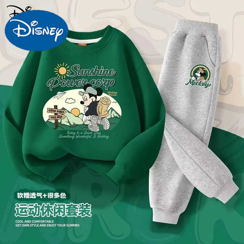 Disney Autumn Baby Girl Boy Clothes Set Children Mickey Printing Sweatshirt Top and Pants Bottom 2 Pcs Suit Cotton Tracksuit H25102211
