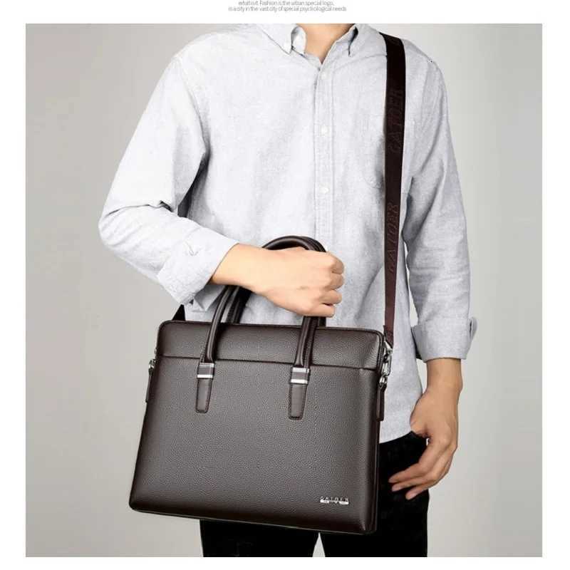 Mens PU leather handbag large capacity business laptop briefcase commuter crossbody bag high quality shoulder computer bag W251022