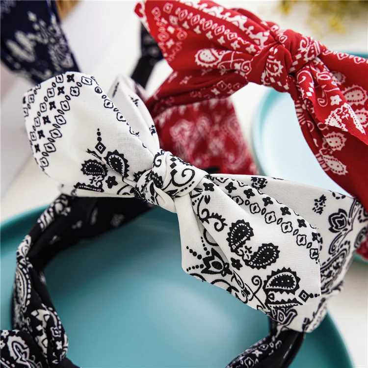 Fashion Cotton Cashew Flowers Printing Soft Wide Hairhoop Hair Accessories for Women Casual Bow Cross Ethnic Headband V251022
