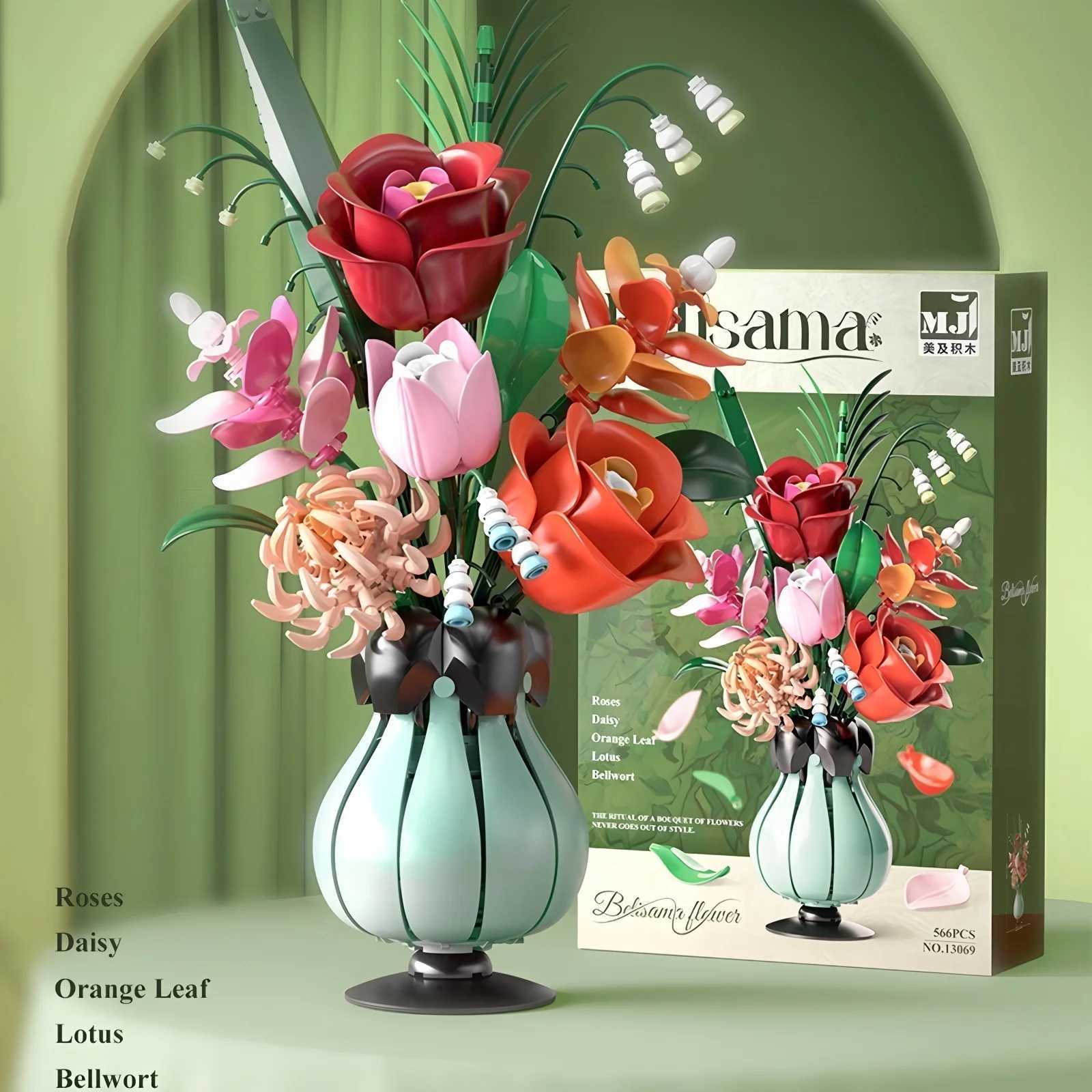 Flower building blocks bouquets vases creative home decorations childrens educational toys festival gifts J251022