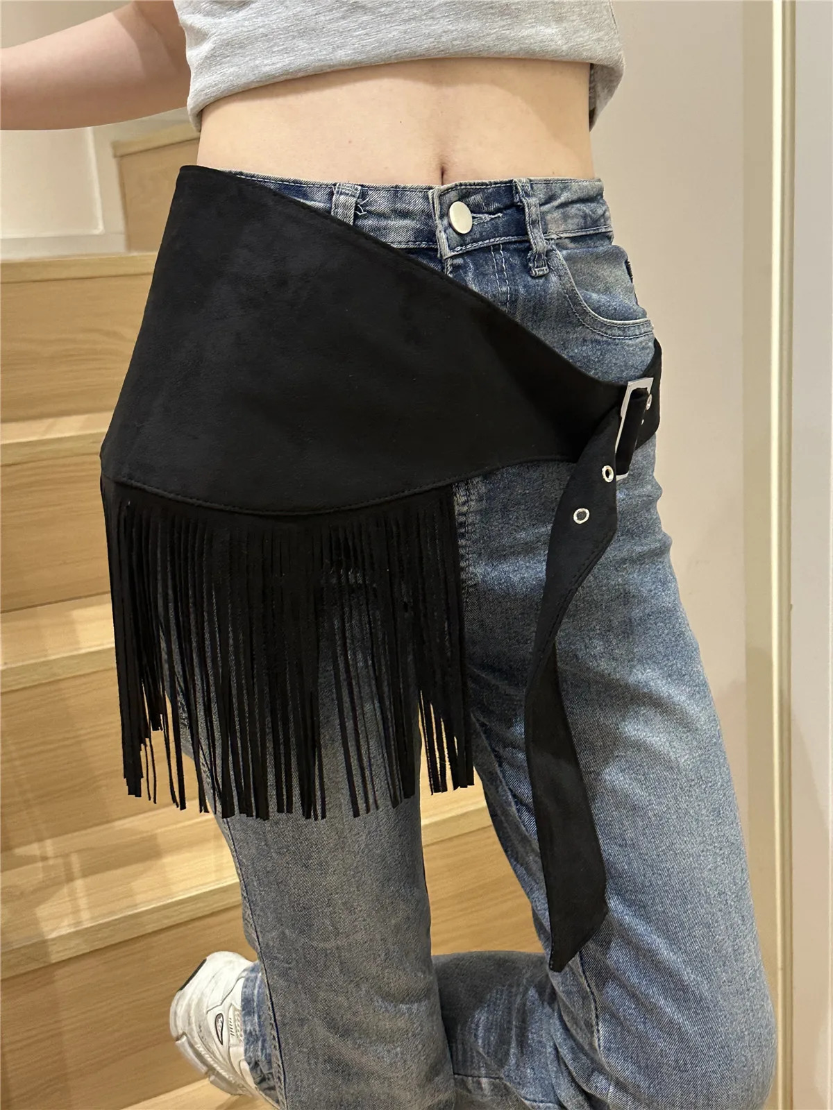 Wide Fringed Waist Seal American Spicy Girl Y2K Faion Decorative Belt Retro Leather Curtain Decoration Womens Faion Acce 251013