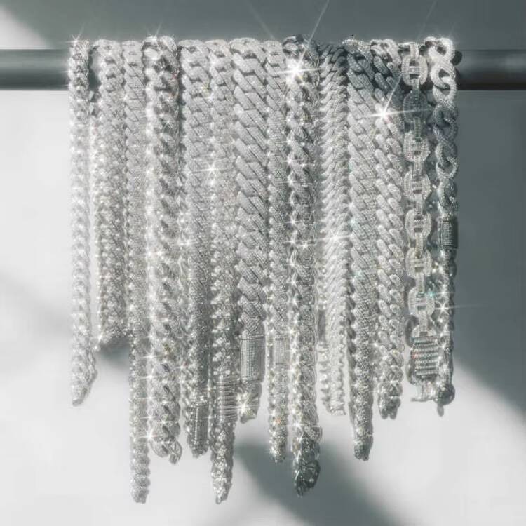 Trendy Pass Diamond Test 2 Rows Streetwear Suits for Men Necklace 925 Silver Rose Gold Moissanite Baguette Cuban Link Chain