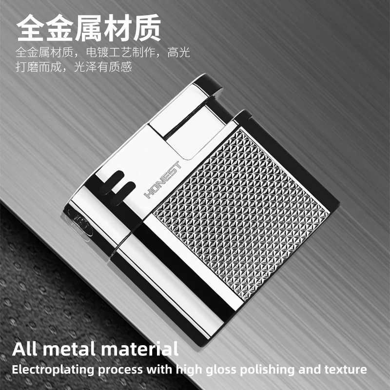 Retro slanted fire pipe metal lighter soft flame inflatable lighter men smoking accessories gift C251022