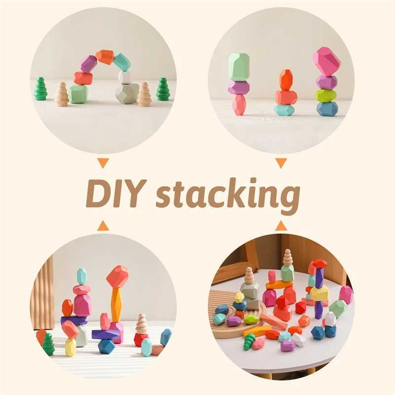 Baby MontessoriCreative Loose Parts Toys Wooden Rainbow Blocks Constructor Set Toys for Children Nordic Sensory Toy Baby Gifts J251022