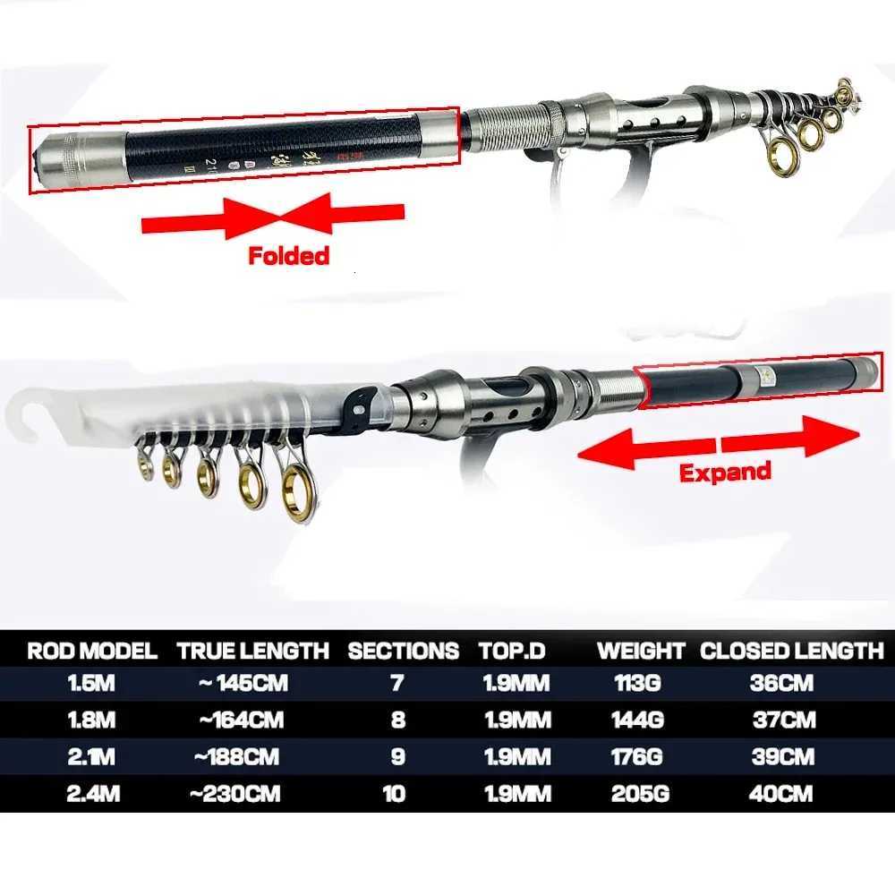 Carbon Telescopic Pole 15m 18m 21m 24m Multifunction Fishing Rod Portable Travel Spinning Fishing Rods for Fish Tackle PescaW251022