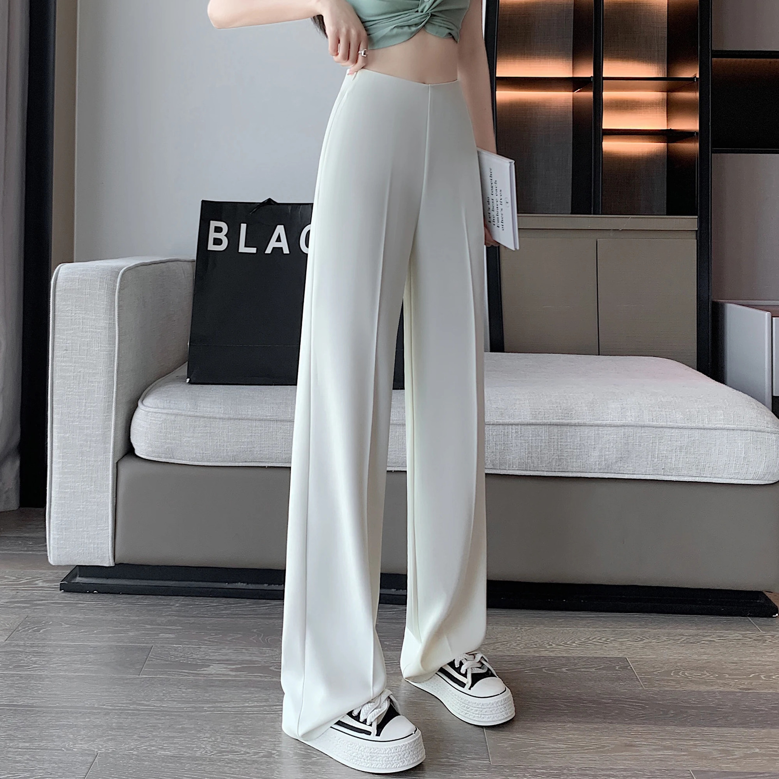 High Waist Khaki Suit Wide Leg Womens Full Pants Spring Summer Female Elegant Minimalism Straight Loose Trousers 251022