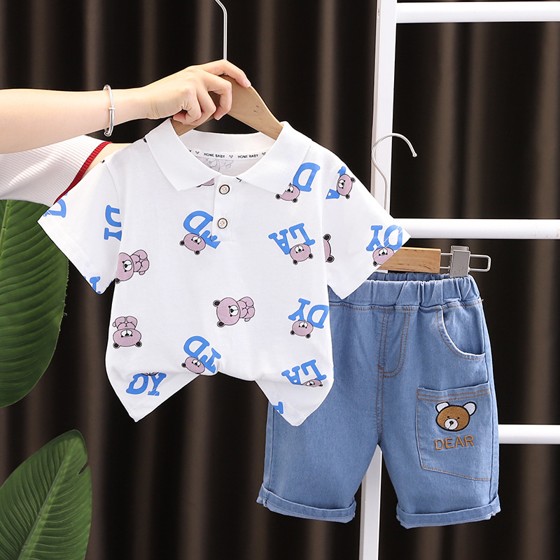 2025 New Boys All-Over Bear Print 2-Piece Set, Summer Short Sleeve Outfit, Stylish Clothes for Toddler Boys