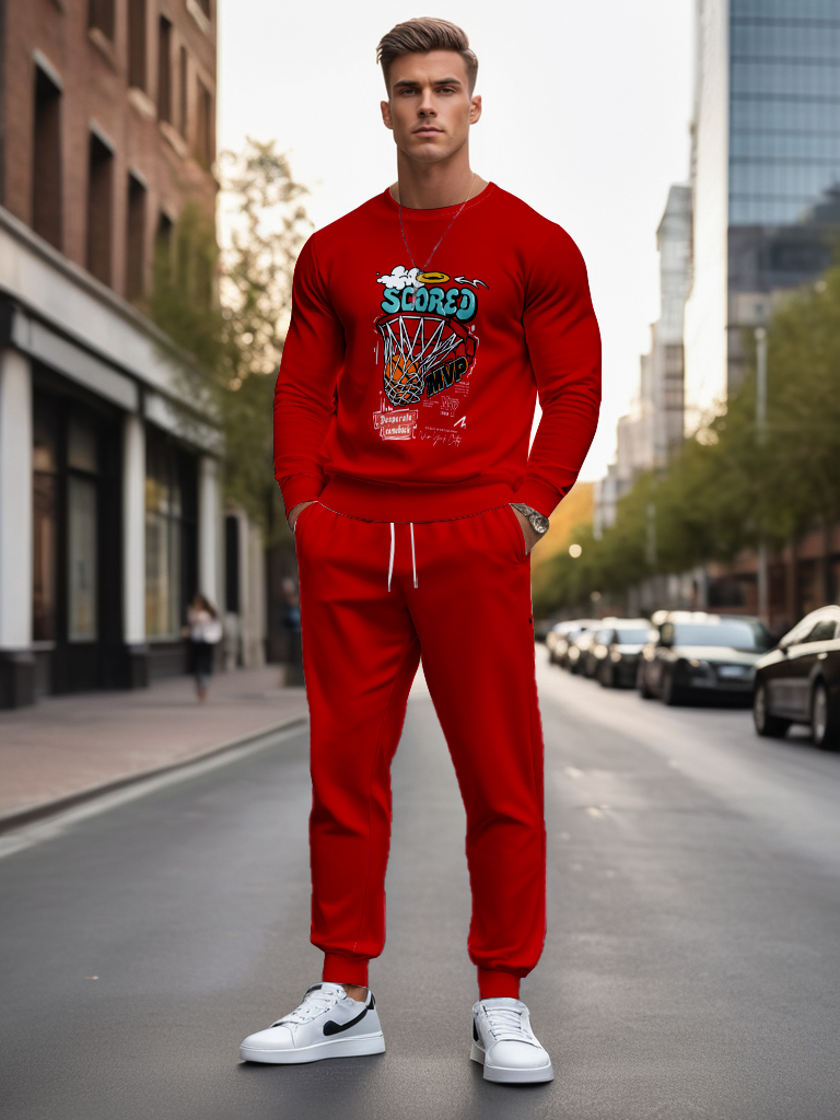 Men's Ankle-Length Knitted Cotton Blend Long Sleeve Sweatshirt Brown round Neck Casual T-Shirt Comfortable Outdoor Wear - YLWY00132