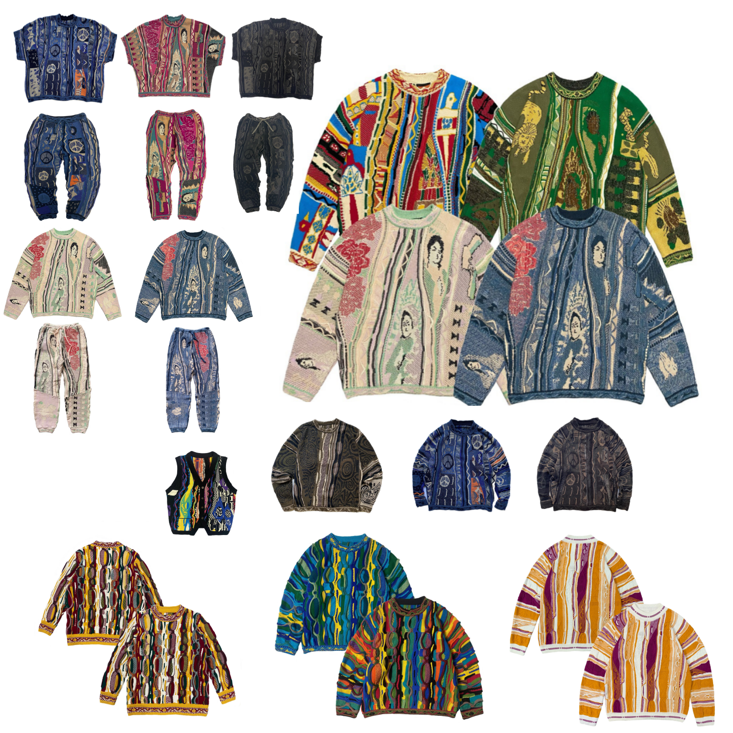 Kapital Vintage Men's Sweaters National Characters Bitter Gourd Pattern Jacquard Japanese O Neck Pullover Knitwear For Male Luxurious Design Retro Style