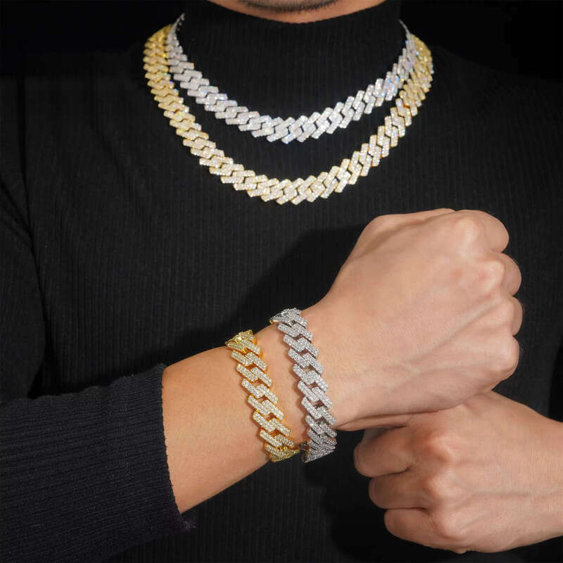 Gold Plated Factory Price 15mm Link Chains Men Fashion Brass Jewelry 5a Cz Dia Cuban Chain Pendant Necklaces