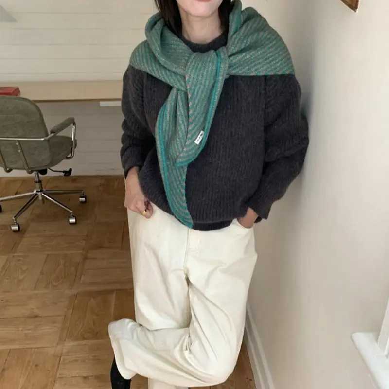 Korean Version Highend Striped Triangular Scarf Shawl Women Autumn And Winter New Warm Scarf Wool Scarf Casual Versatile Scarf J251118