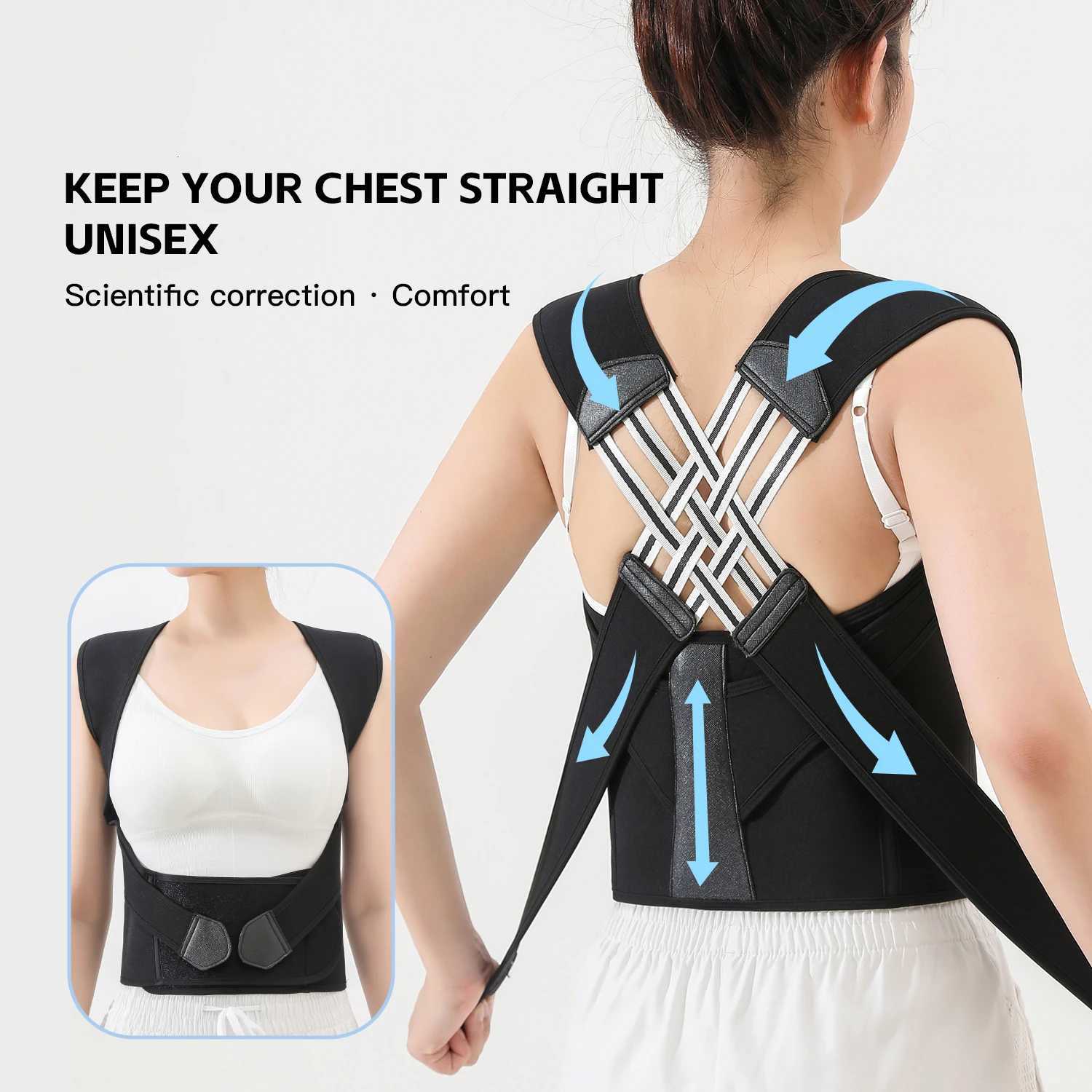 Posture Back Brace Adjustable Back Support Strap to Prevent Spinal Distortion and Hunchback Suitable for Men and Women D2510221
