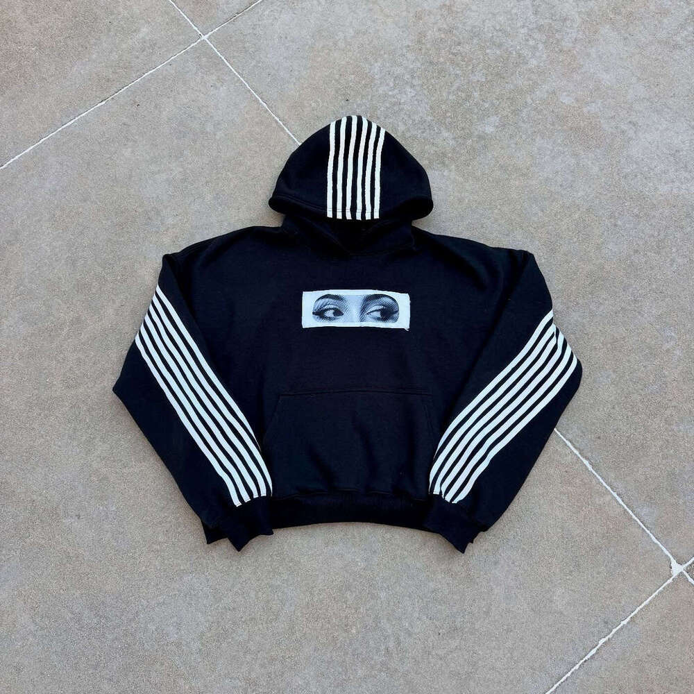 American Style Striped Print Loose Unisex Street Hip Hop Personality Patch Embroidered Sweatshirt and Sweatpants