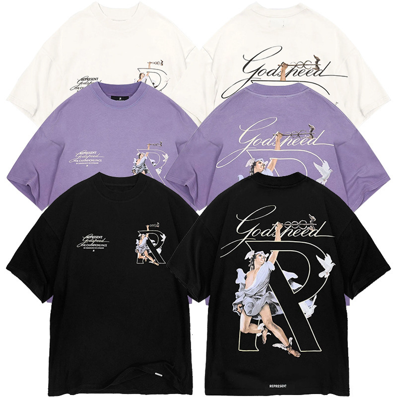 Designer Representor Niche Angel Peace Dove Print Unisex Couple Loose Short Sleeve Big r Half Tshirt Trendy