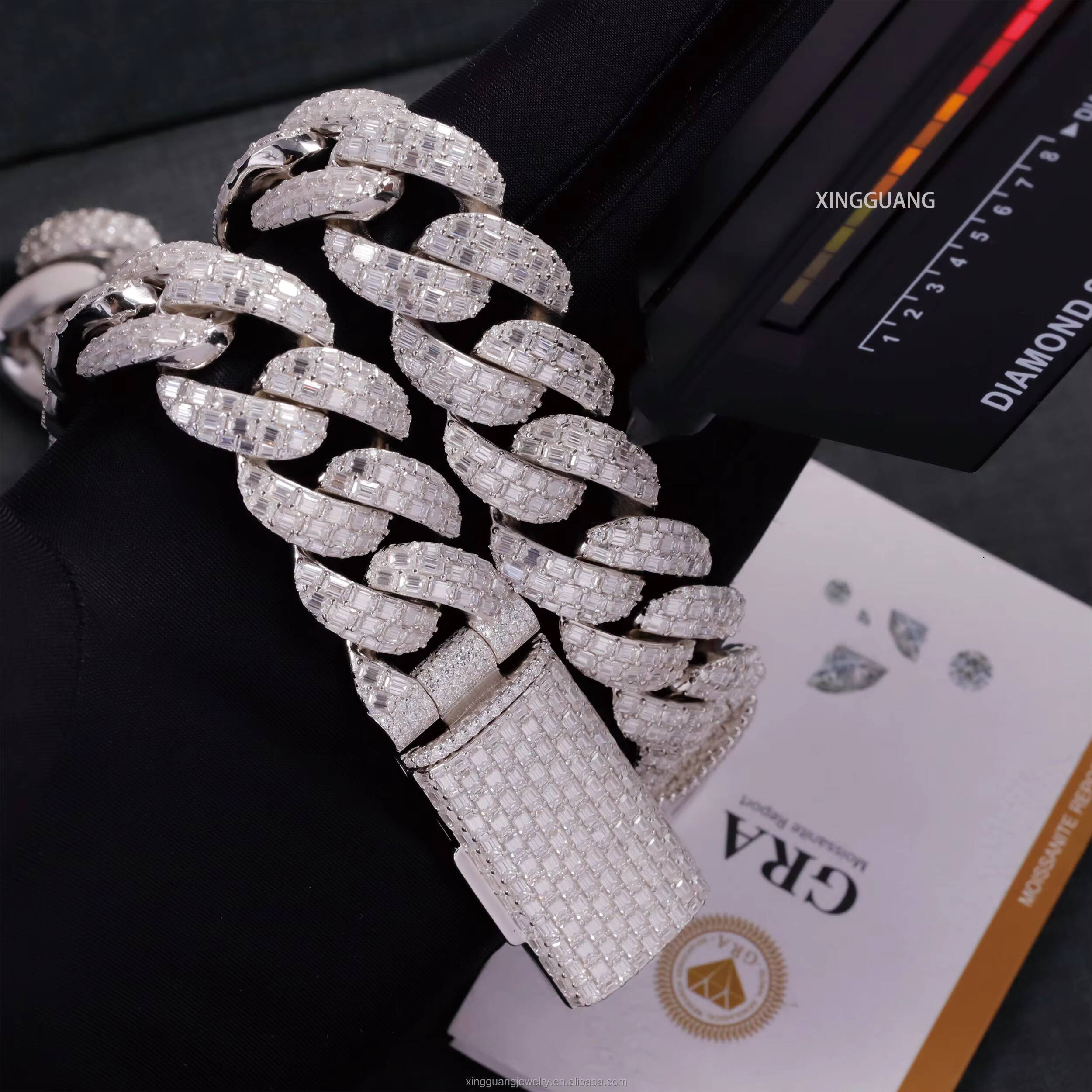 Customized Trend Baguette Moissanite Clasp Full Iced Out Cuban Lidynamic Chains 22MM 3 Rows 925 Silver Pass Diamond Test VVS Moissanite Chains