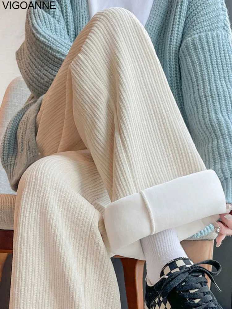 VigoAnne 2025 Female Casual Black Velvet Wide Leg Pants Autumn Women Sport Pants Winter LadyGym High Waist Warm Baggy TrousersT251022