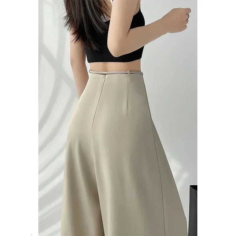 Streetwear Wide Leg Pants Women Korean Black High Waist Suit Pants Summer Fashion Elegant Lace Up Straight Trousers NewT251022