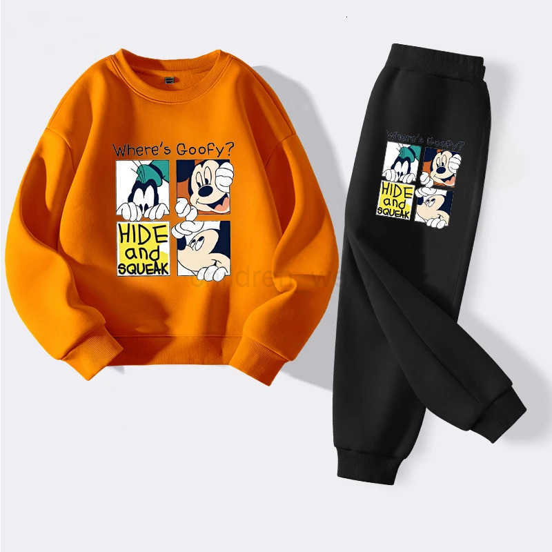 Disney New Autumn Childrens Hoodies Sets Anime Mickey Boys Pullover and Long Pants Two Piece Set Kids Casual Thin Tracksuit H251022