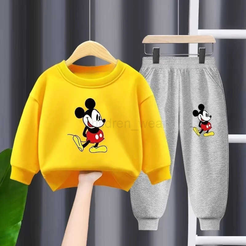 Disney Autumn New Childrens Clothing Sets Cute Mickey Print Boys Sweatshirt and Sweatpant Two Piece Suit Girls Tracksuits H251022