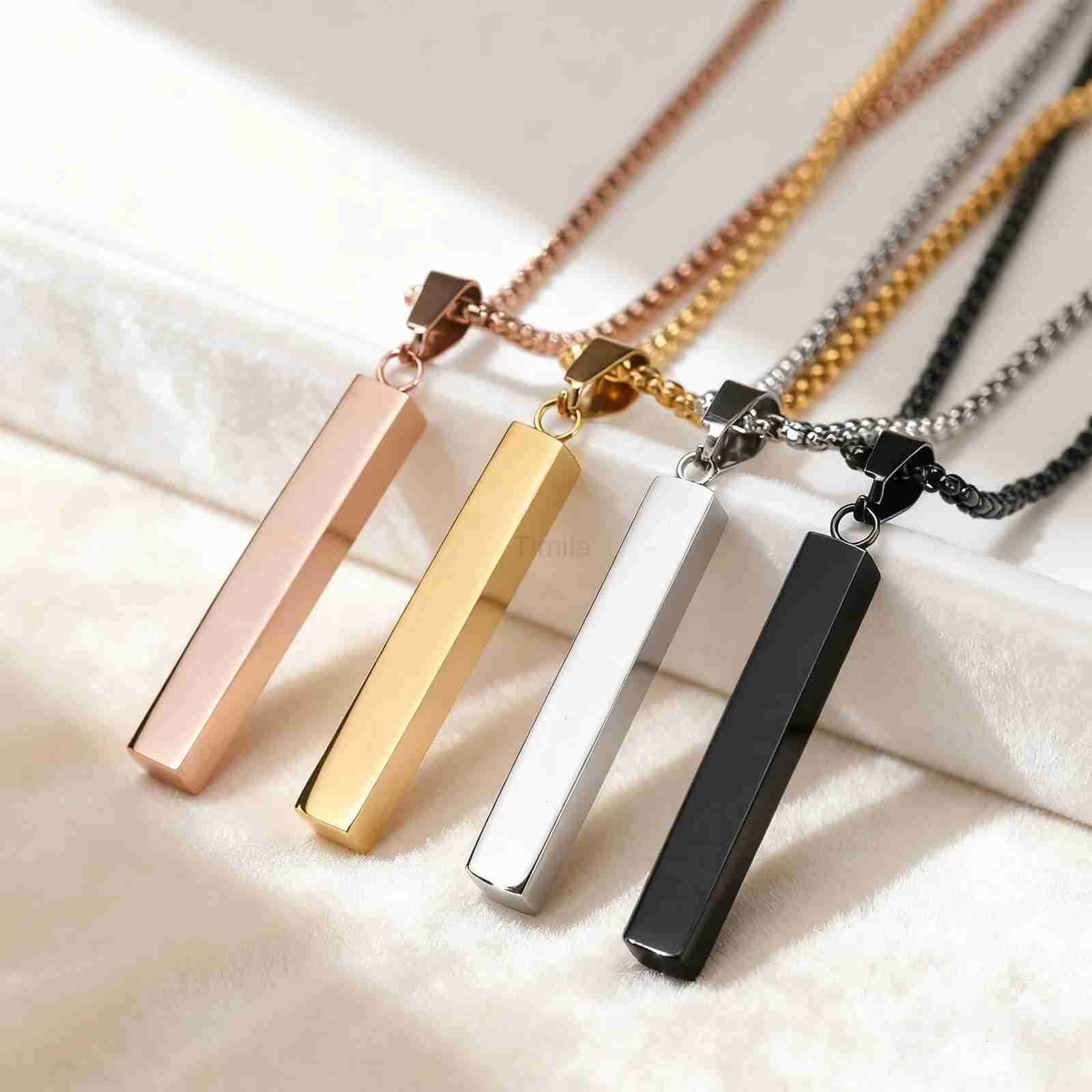Waterproof Pillar Necklaces for Men WomenStainless Steel Rectangle Vertical Bar Pendant NecklaceSimple Casual Collar Gifts U251022