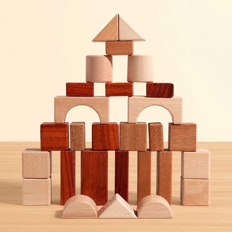 Solid Wood Large Particle Building Block Set Childrens Educational DIY Building Blocks Space Thinking HandsOn Ability J251022
