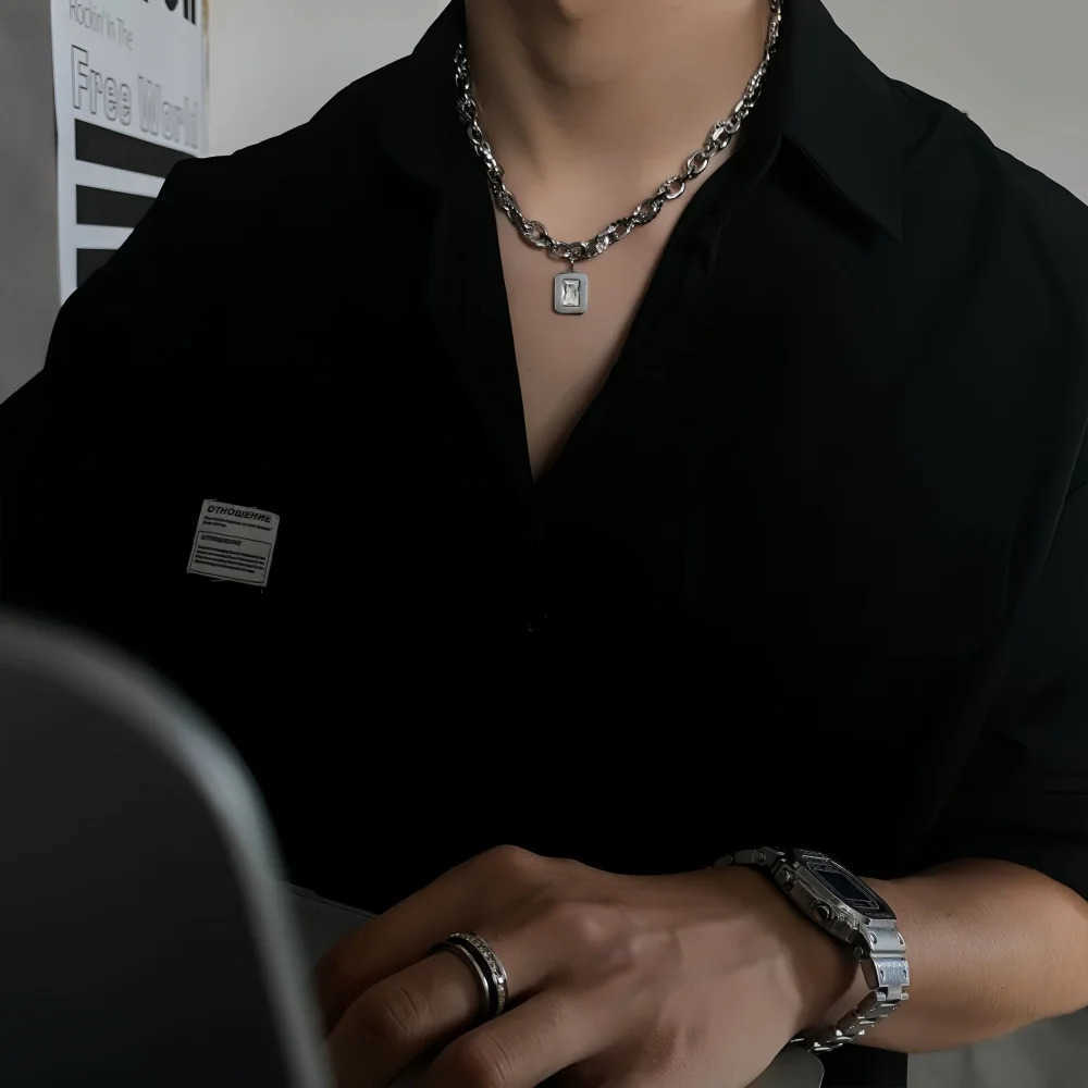 Hip Hop Imitation Sunglasses Men Choker Retro Silver Color Cuban Chain Necklace Fashion Design Jewelry Trendy Accessories U251022