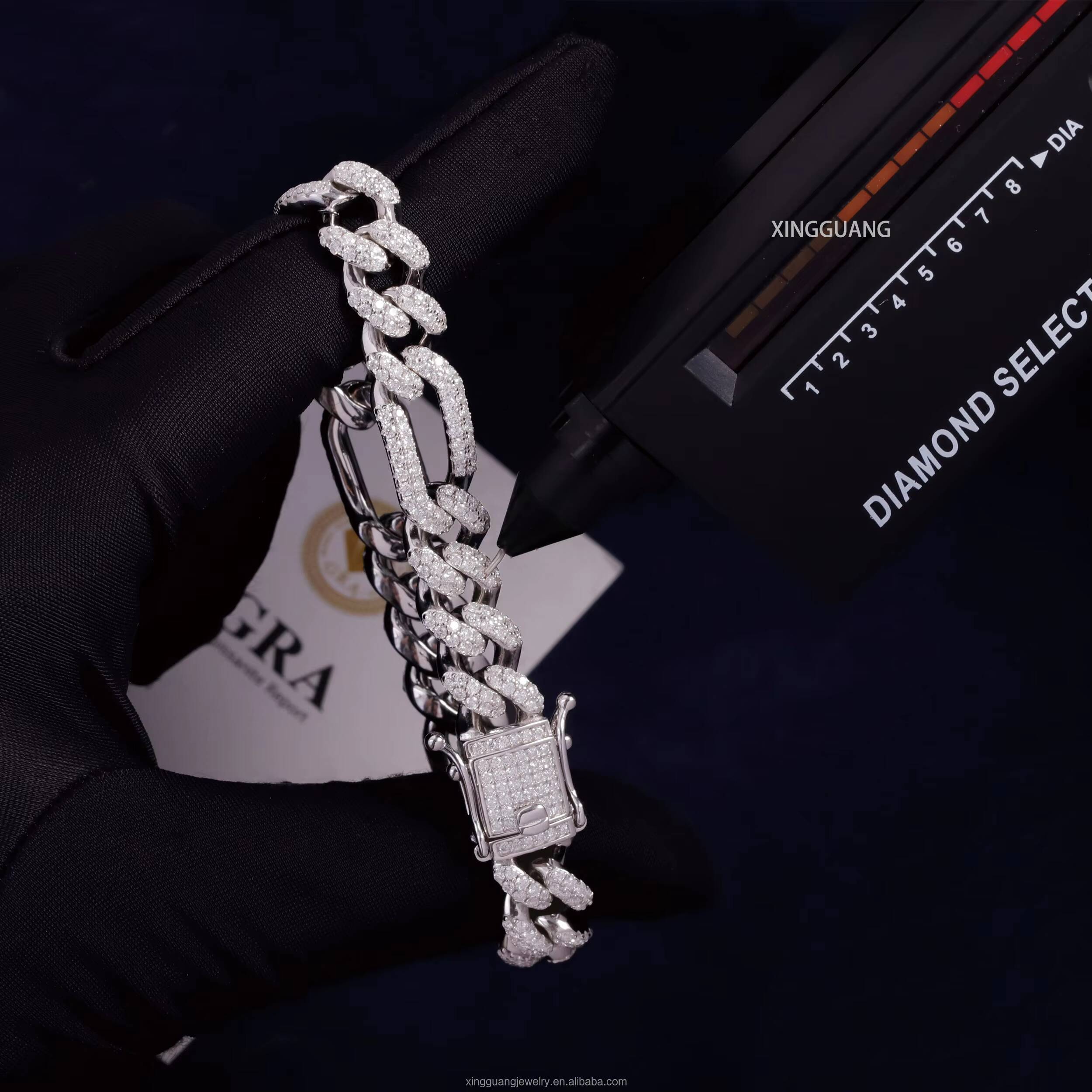 New Arrival 10MM 12MM Wide Figaro Style Bracelet 2Rows VVS Moissanite Diamonds S925 Sterling Silver Cuban Lidynamics Bracelet Jewelry