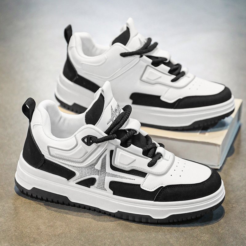Men's shoes spring high-end sense versatile casual flat shoes youth light sports leather waterproof heightening white shoes2025