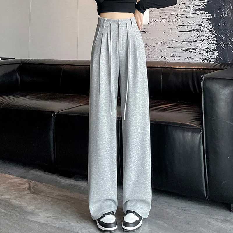 Women Classic High Waisted Straight Leg Pants Lady Daily Baggy Draping Sweatpants Female Concise Gray Black 2024 Casual TrousersT251022