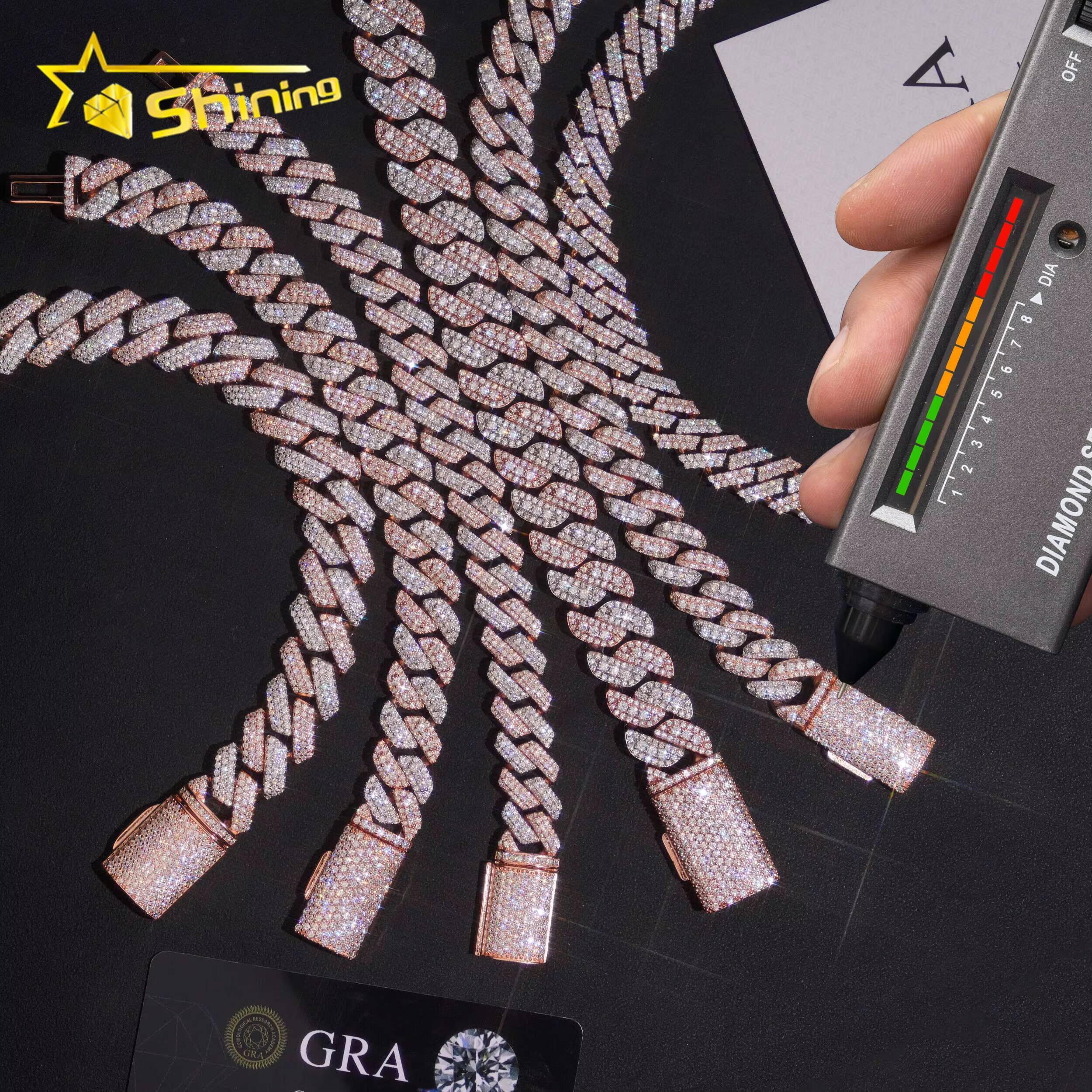 Pass Diamond Tester Rose Gold Two Tone High Quality Moissanite Diamond Hip Hop Bracelet 925 Silver Iced Out Cuban Lidynamic Bracelet