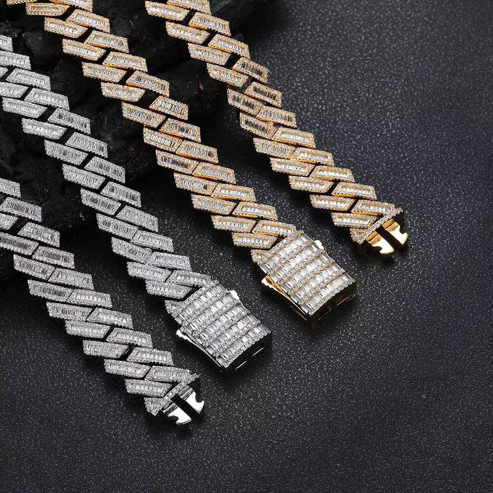 Hip Hop 18mm Cuban Chain Necklace Chudynamicy Bling Iced Out Cubic Moissanite Baguette Cuban Lidynamic Fine Jewelry for Gift